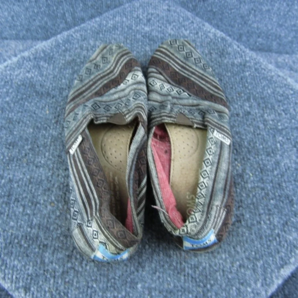 TOMS Alpargata‎ Women Gender Flat Shoes Size 6 Casual Brown Fabric Geometric